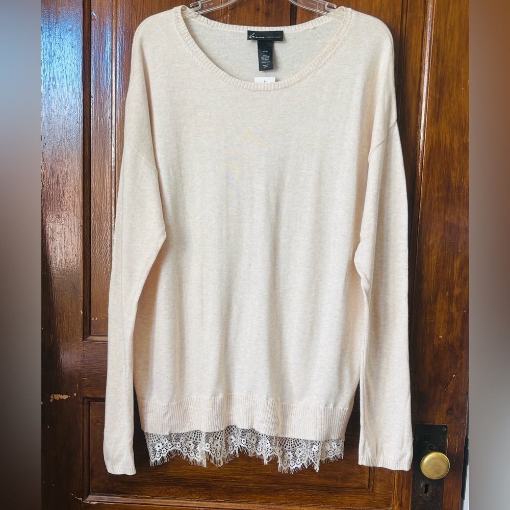 Lane Bryant Cream Lace Hem Scoop Neck Sweater Lightweight